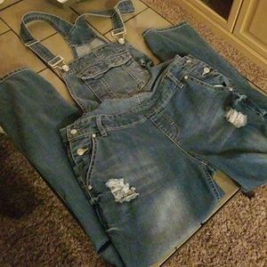 NWOT Distressed Faded Denim Overalls